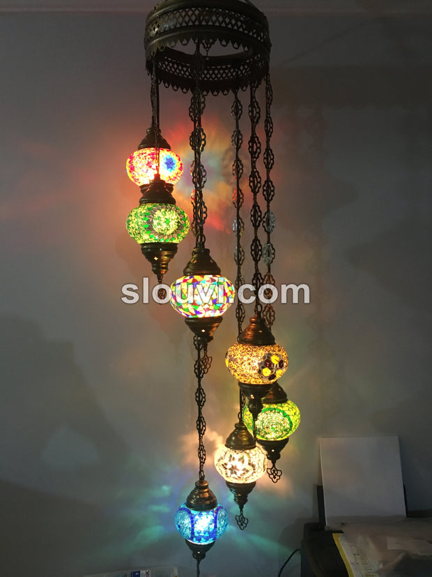 7 - BALL TURKISH MOSAIC CHANDELIER - TurkishLights.NET