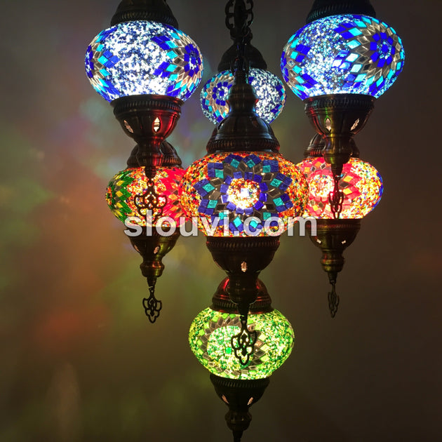 7 Ball Turkish Mosaic Chandelier - Handmade Sultan Design with Medium ...