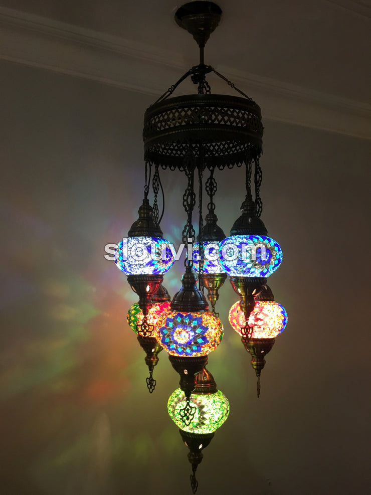 7 - BALL SULTAN TURKISH MOSAIC CHANDELIER - TurkishLights.NET