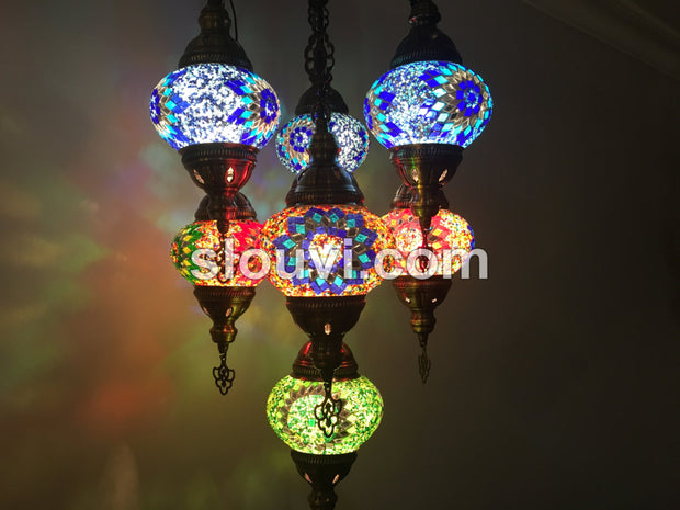 7 - BALL SULTAN TURKISH MOSAIC CHANDELIER - TurkishLights.NET