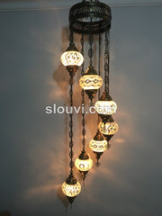 7 - BALL TURKISH MOSAIC CHANDELIER, WHITE - TurkishLights.NET