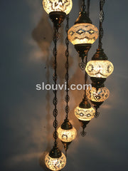 7 - BALL TURKISH MOSAIC CHANDELIER, WHITE - TurkishLights.NET