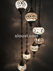 7 - BALL TURKISH MOSAIC CHANDELIER, WHITE - TurkishLights.NET