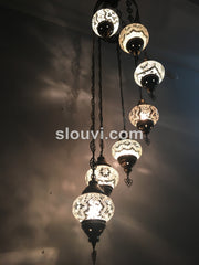 7 - BALL TURKISH MOSAIC CHANDELIER, WHITE - TurkishLights.NET