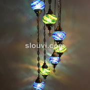 7 - BALL TURKISH MOSAIC CHANDELIER, Blue and Green Wave - TurkishLights.NET