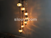 7 - BALL TURKISH MOSAIC CHANDELIER, Brown Yellow Sunflower - TurkishLights.NET