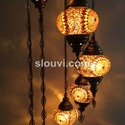 7 - BALL TURKISH MOSAIC CHANDELIER, Brown Yellow Sunflower - TurkishLights.NET