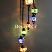 7 - BALL TURKISH MOSAIC CHANDELIER, Brow, Green, Blue Sunflowers - TurkishLights.NET