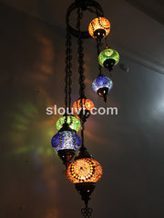 7 - BALL TURKISH MOSAIC CHANDELIER, Brow, Green, Blue Sunflowers - TurkishLights.NET