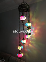 7 - BALL TURKISH MOSAIC CHANDELIER, Circles, blue, green, red - TurkishLights.NET