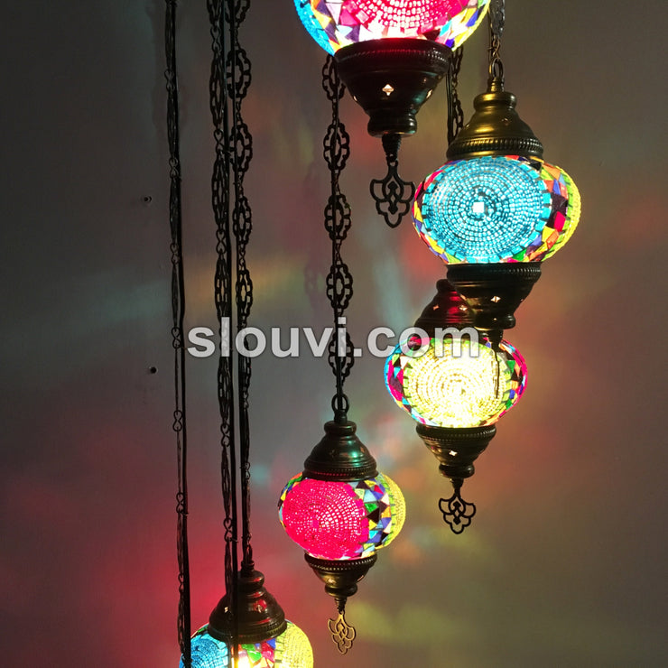 7 - BALL TURKISH MOSAIC CHANDELIER, Circles, blue, green, red - TurkishLights.NET