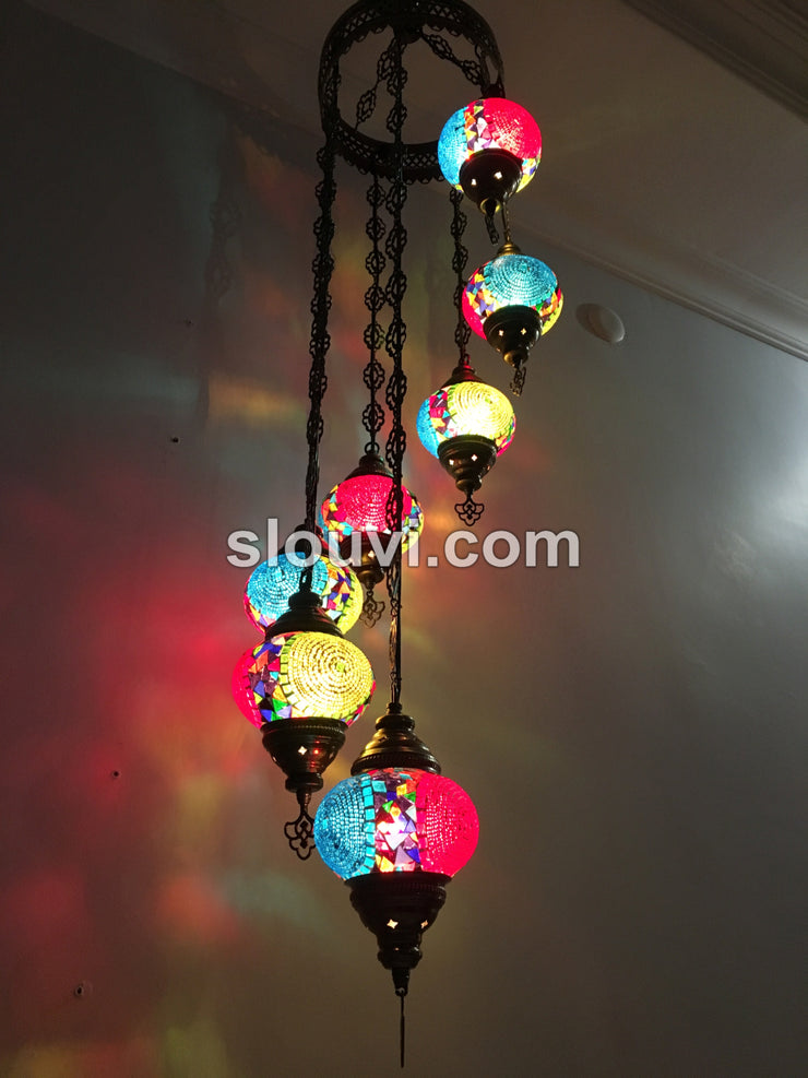 7 - BALL TURKISH MOSAIC CHANDELIER, Circles, blue, green, red - TurkishLights.NET