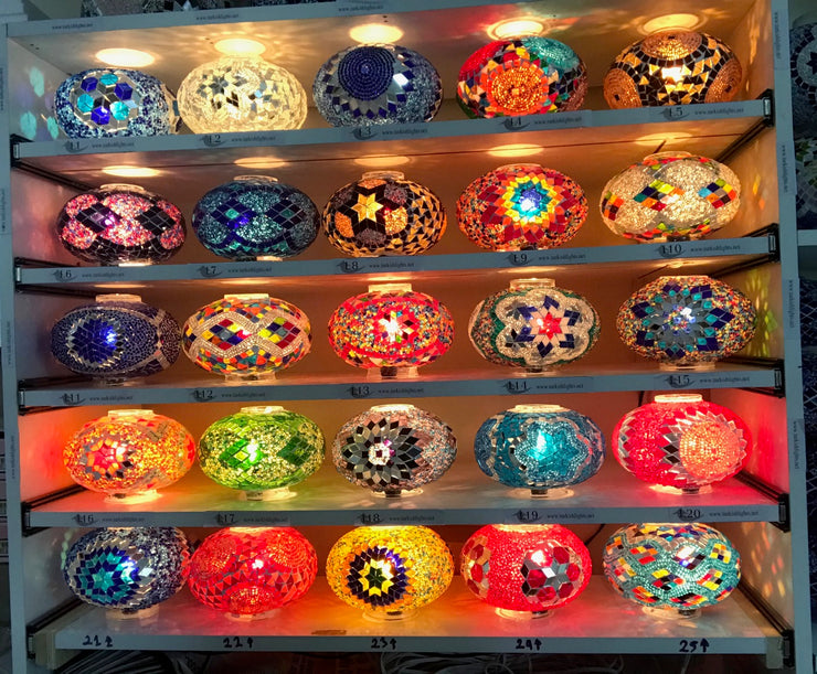 9-BALL TURKISH SULTAN MOSAIC CHANDELIER WITH NO3 (LARGE) GLOBES - TurkishLights.NET