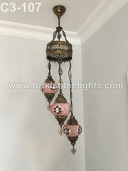 3 BALL TURKISH MOSAIC CHANDELIER RED - TurkishLights.NET