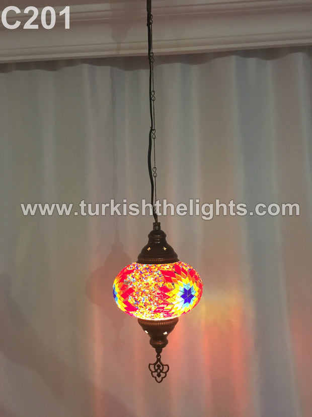 Turkish Handmade Mosaic  Hanging Lamp - Large Globe - TurkishLights.NET