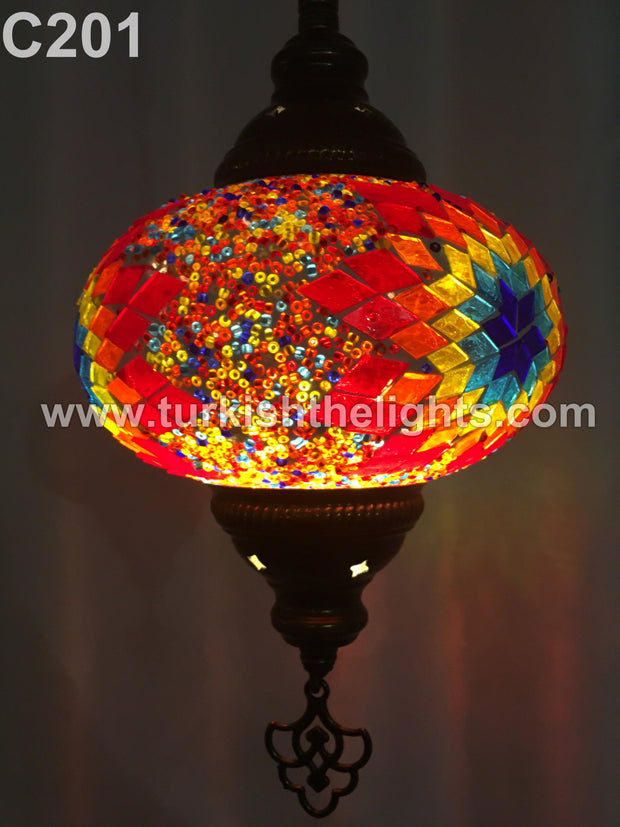 Turkish Handmade Mosaic  Hanging Lamp - Large Globe - TurkishLights.NET