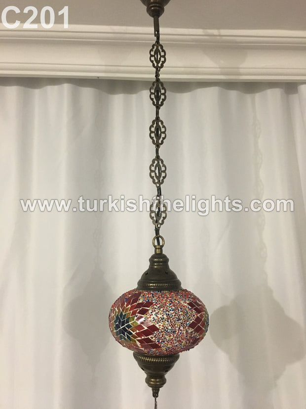 Turkish Handmade Mosaic  Hanging Lamp - Large Globe - TurkishLights.NET