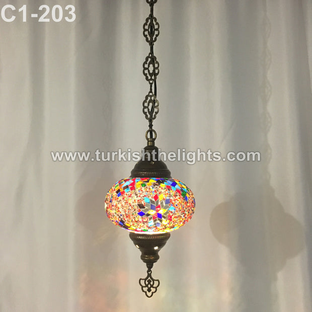 Turkish Handmade Mosaic  Hanging Lamp - Large Globe - TurkishLights.NET