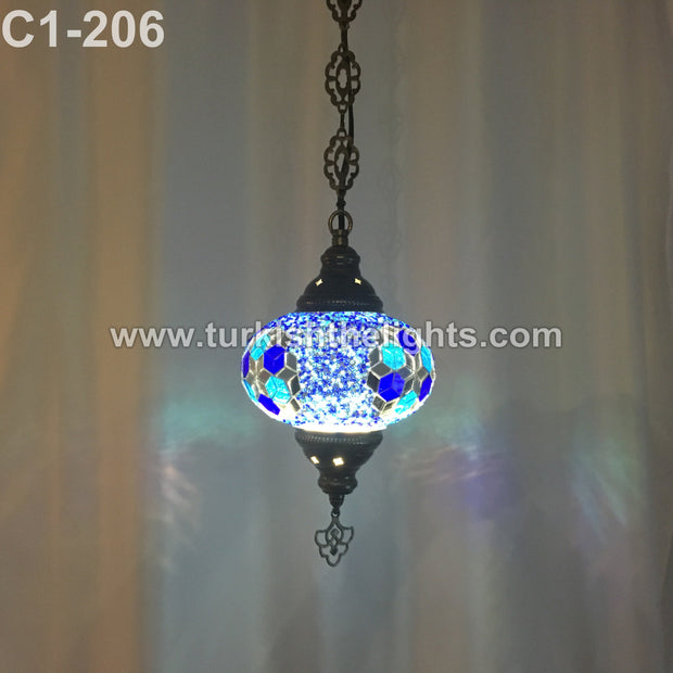 Turkish Handmade Mosaic  Hanging Lamp - Large Globe - TurkishLights.NET