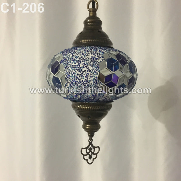 Turkish Handmade Mosaic  Hanging Lamp - Large Globe - TurkishLights.NET