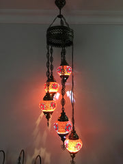 5 BALL TURKISH MOSAIC CHANDELIER RED EYES - TurkishLights.NET