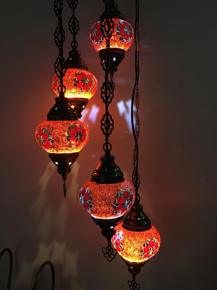 5 BALL TURKISH MOSAIC CHANDELIER RED EYES - TurkishLights.NET