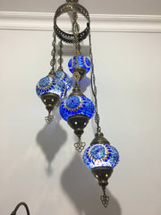 5 BALL TURKISH MOSAIC CHANDELIER BLUE SUNFLOWER - TurkishLights.NET