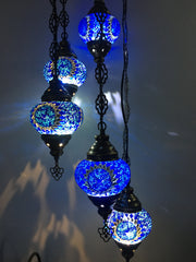 5 BALL TURKISH MOSAIC CHANDELIER BLUE SUNFLOWER - TurkishLights.NET