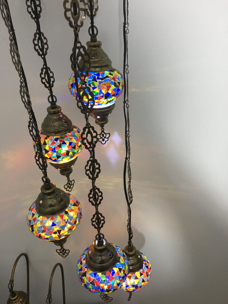 5 BALL TURKISH MOSAIC CHANDELIER - TurkishLights.NET