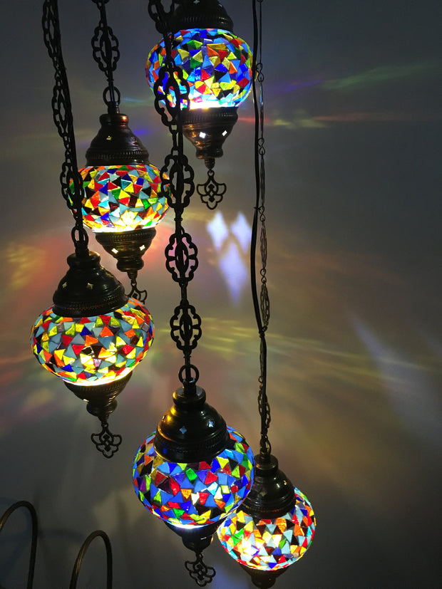 5 BALL TURKISH MOSAIC CHANDELIER - TurkishLights.NET