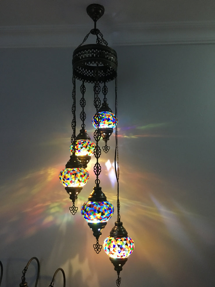 5 BALL TURKISH MOSAIC CHANDELIER - TurkishLights.NET