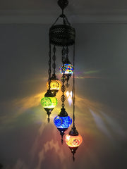 5 BALL TURKISH MOSAIC CHANDELIER MIX GLOBES - TurkishLights.NET