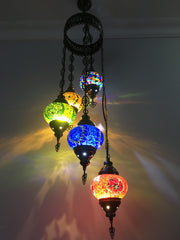 5 BALL TURKISH MOSAIC CHANDELIER MIX GLOBES - TurkishLights.NET