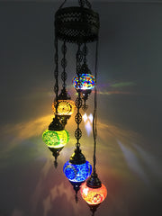 5 BALL TURKISH MOSAIC CHANDELIER MIX GLOBES - TurkishLights.NET