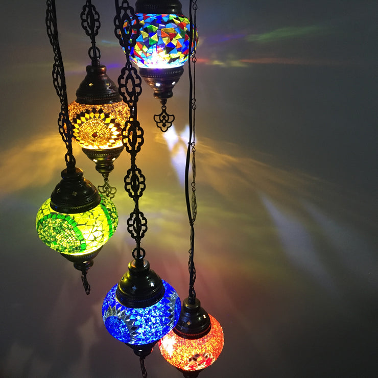 5 BALL TURKISH MOSAIC CHANDELIER MIX GLOBES - TurkishLights.NET