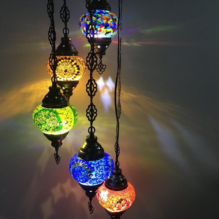 5 BALL TURKISH MOSAIC CHANDELIER MIX GLOBES - TurkishLights.NET