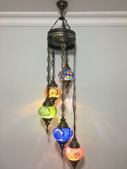 5 BALL TURKISH MOSAIC CHANDELIER MIX GLOBES - TurkishLights.NET