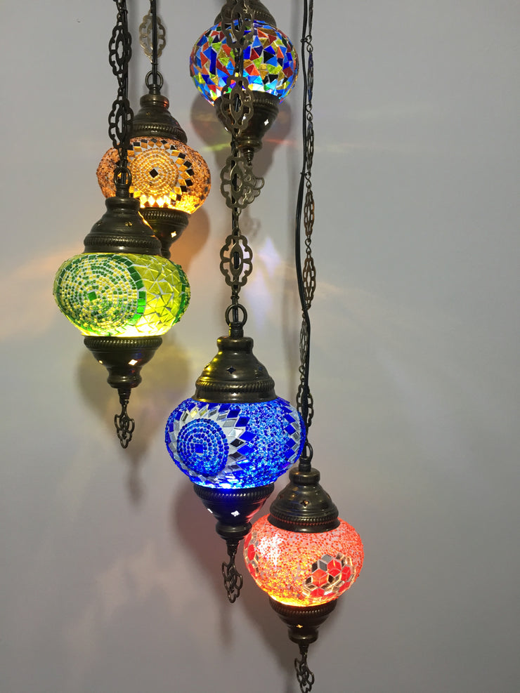 5 BALL TURKISH MOSAIC CHANDELIER MIX GLOBES - TurkishLights.NET