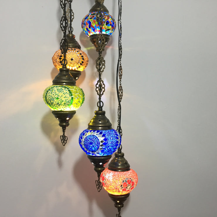 5 BALL TURKISH MOSAIC CHANDELIER MIX GLOBES - TurkishLights.NET