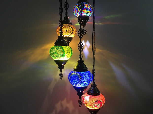 5 BALL TURKISH MOSAIC CHANDELIER MIX GLOBES - TurkishLights.NET