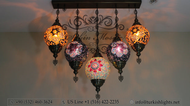 Kitchen Island Pendant With 5 L(20 cm ) Globes, ID: 111 - TurkishLights.NET