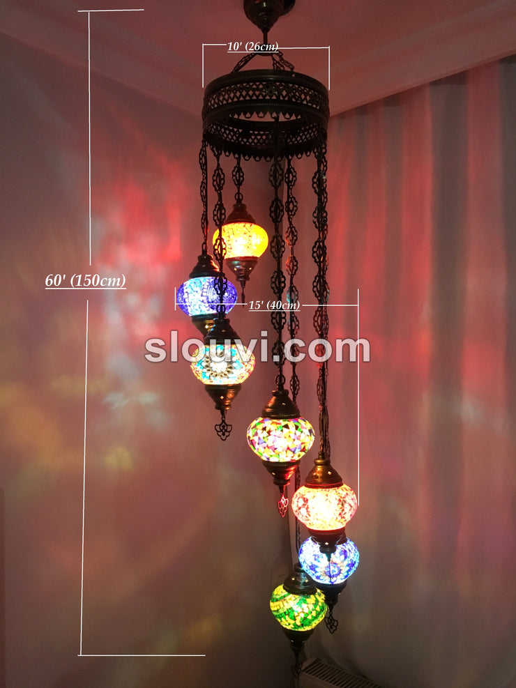 7 - BALL TURKISH MOSAIC CHANDELIER - TurkishLights.NET