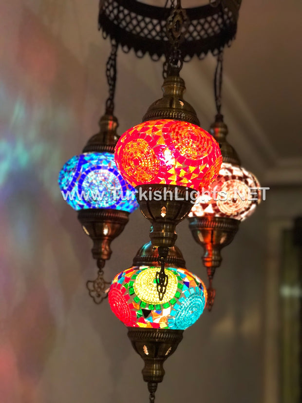 4 - BALL SULTAN TURKISH MOSAIC CHANDELIER WITH MEDIUM GLOBES - TurkishLights.NET