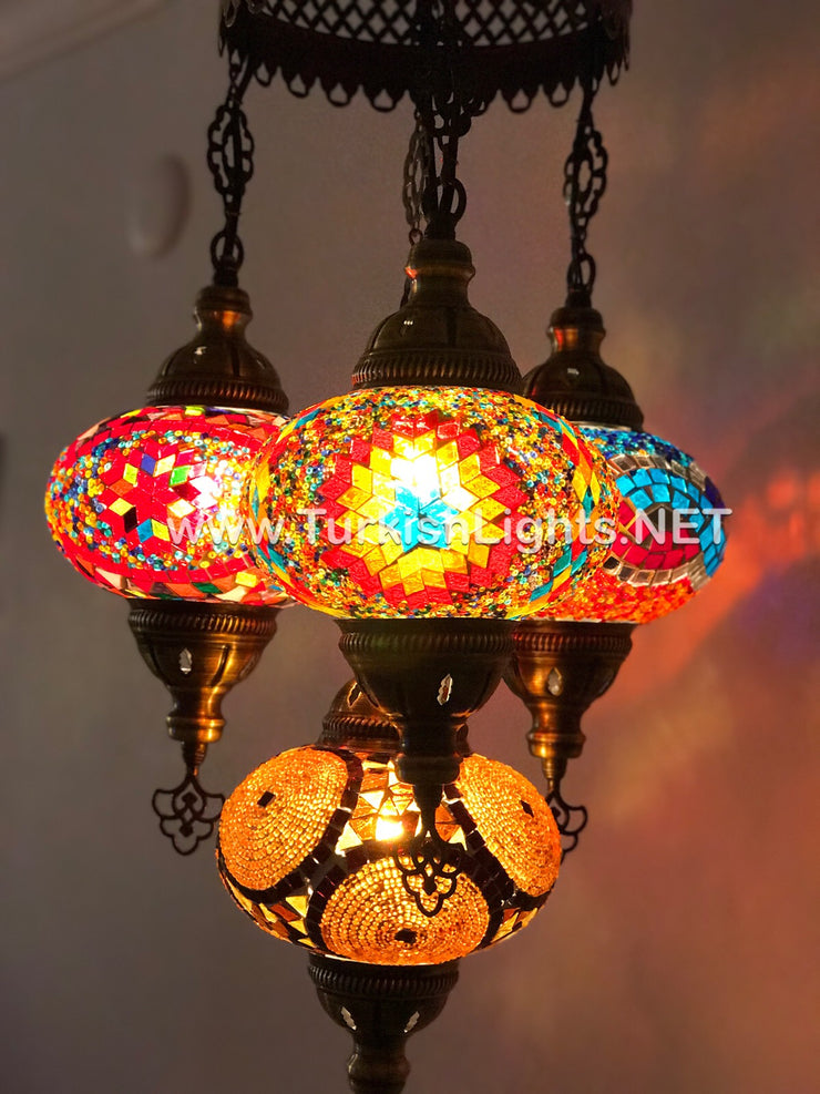 4 - BALL SULTAN TURKISH MOSAIC CHANDELIER WITH   LARGE GLOBES - TurkishLights.NET