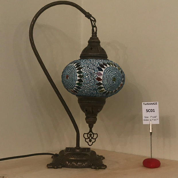 SWAN NECK MOSAIC TABLE LAMP, LARGE GLOBE , SC01 TO SC20 - TurkishLights.NET