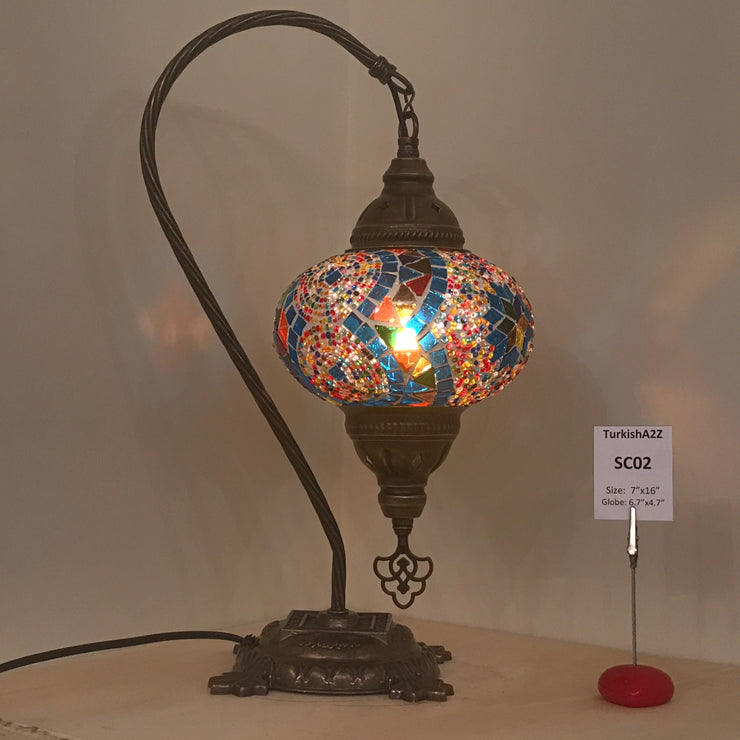 SWAN NECK MOSAIC TABLE LAMP, LARGE GLOBE , SC01 TO SC20 - TurkishLights.NET