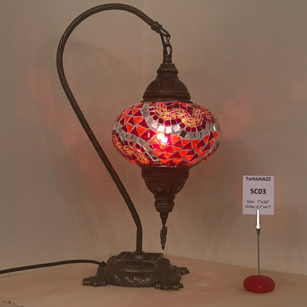 SWAN NECK MOSAIC TABLE LAMP, LARGE GLOBE , SC01 TO SC20 - TurkishLights.NET