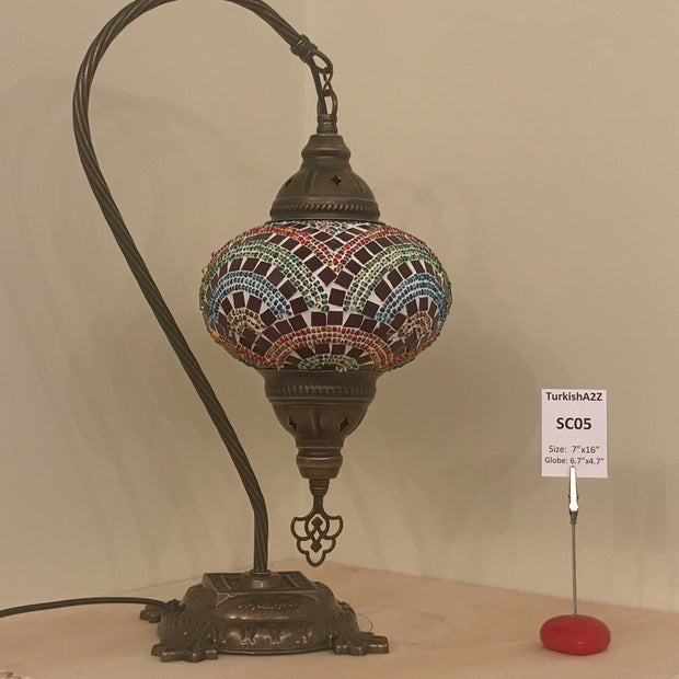 SWAN NECK MOSAIC TABLE LAMP, LARGE GLOBE , SC01 TO SC20 - TurkishLights.NET