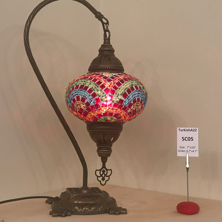 SWAN NECK MOSAIC TABLE LAMP, LARGE GLOBE , SC01 TO SC20 - TurkishLights.NET