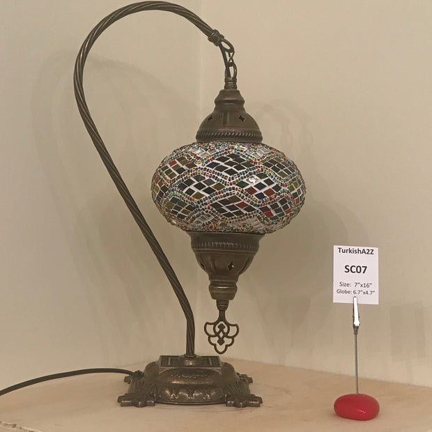 SWAN NECK MOSAIC TABLE LAMP, LARGE GLOBE , SC01 TO SC20 - TurkishLights.NET